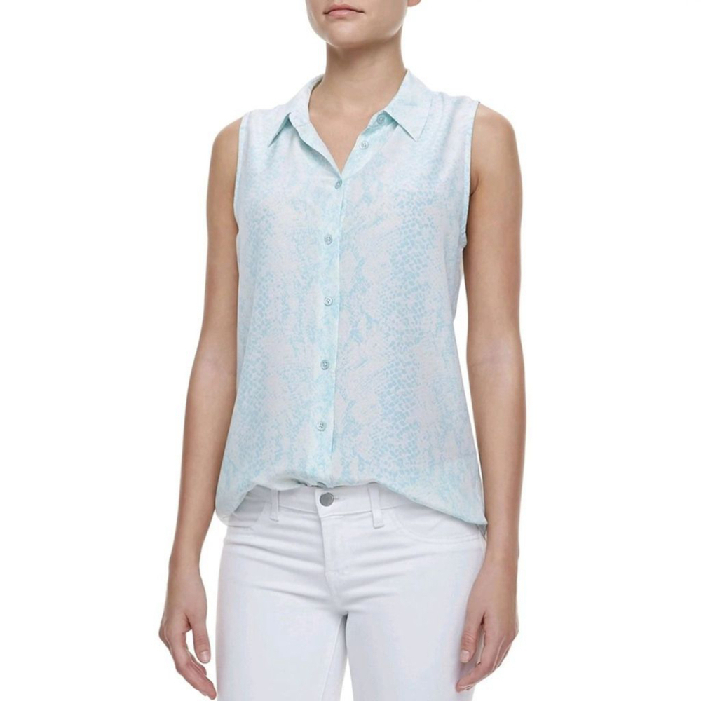 Equipment Silk Button Down Sleeveless Blouse Top Snakeskin Reptile